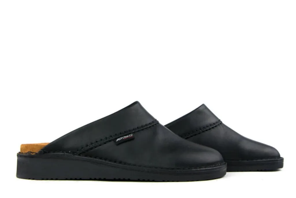 Pantoffels^Amako Zweedse Muilen Zwart Glad