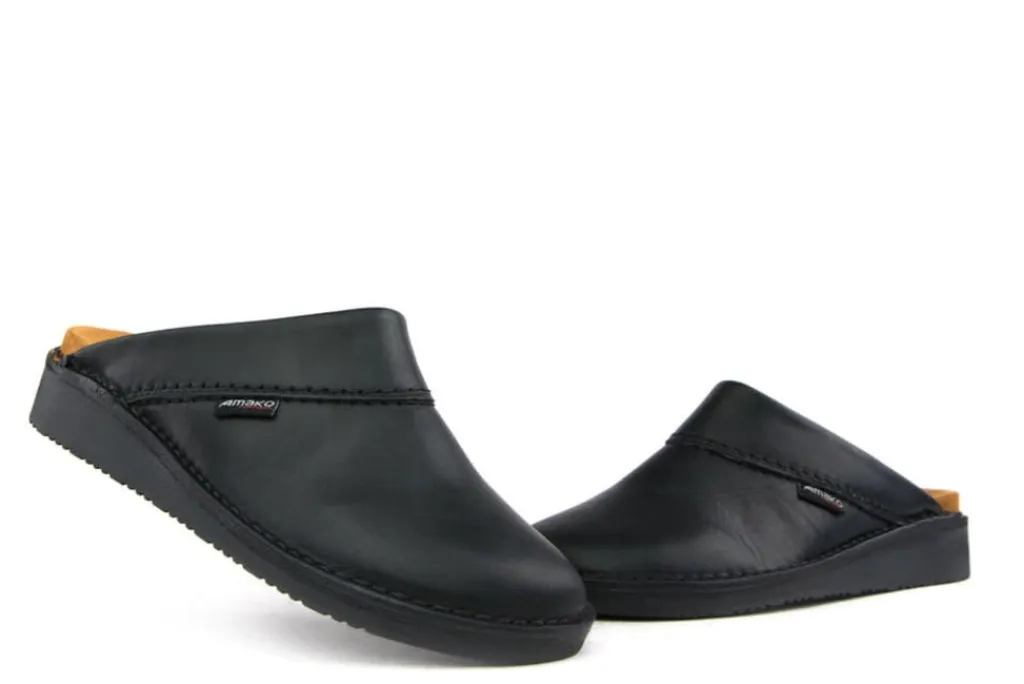 Pantoffels^Amako Zweedse Muilen Zwart Glad