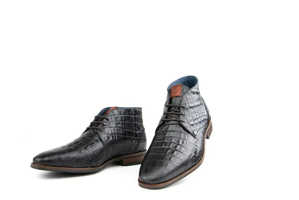 Hoge Veterschoenen | Nette Schoenen^Berkelmans Albardon Black Brown Kroko