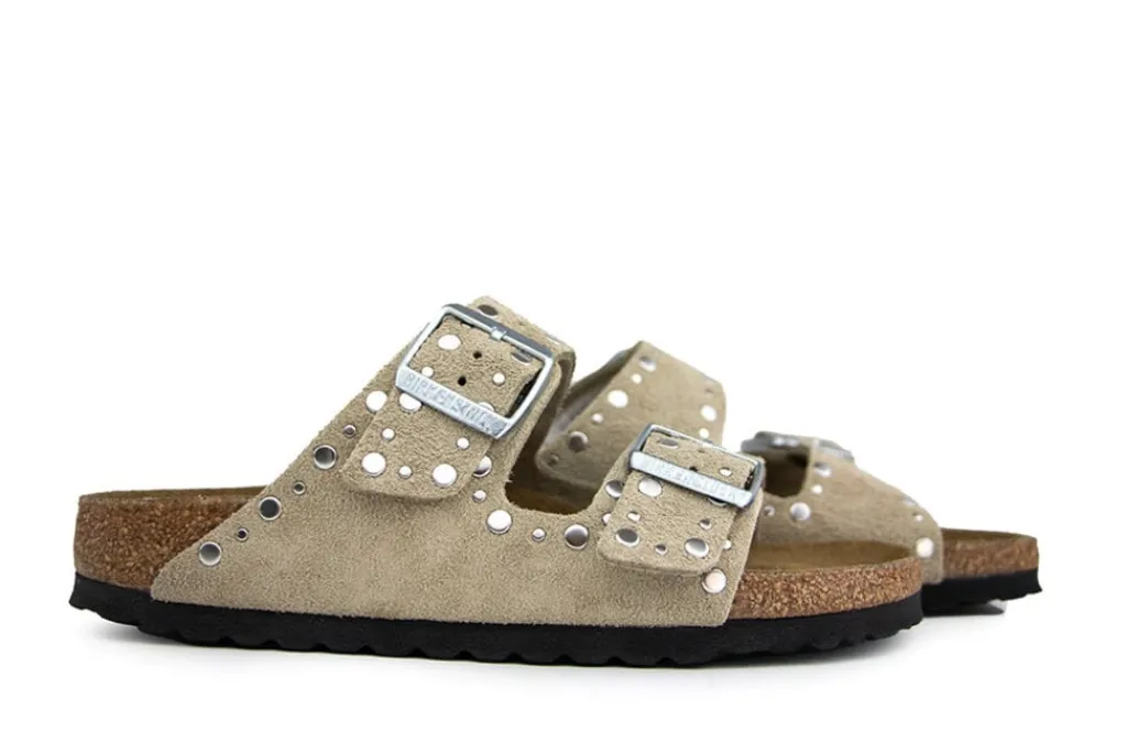Sandalen En Slippers | Slippers^Birkenstock Arizona Rivet Border Taupe Narrow