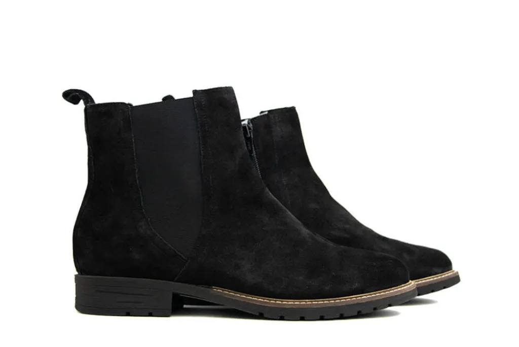 Enkellaarzen | Wijdte H^Durea Enkellaars Zwart Fox Suede H-leest