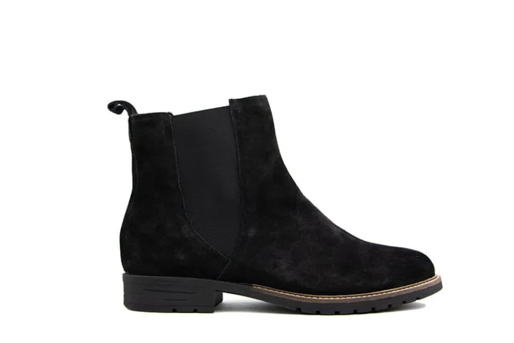 Enkellaarzen | Wijdte H^Durea Enkellaars Zwart Fox Suede H-leest