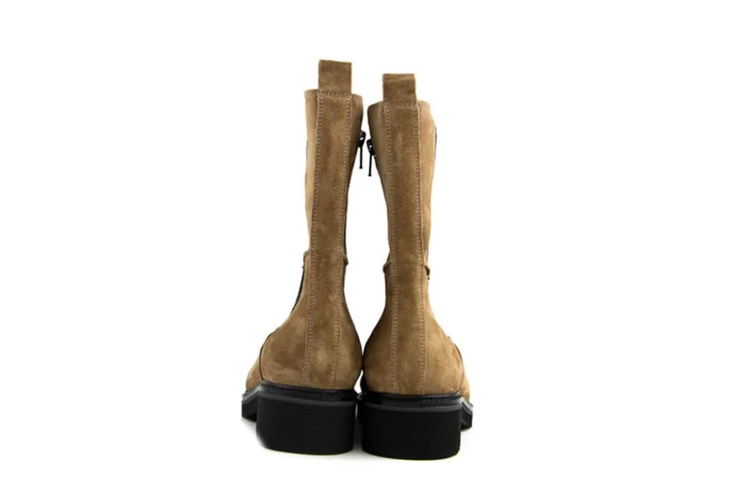 Enkellaarzen | Wijdte K^Durea Hoge Chelsea Boots Taupe Suede K-leest