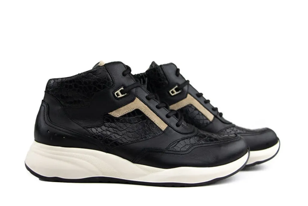 Sneakers | Wijdte H^Durea Hoge Sneaker Zwart Kroko Seppia