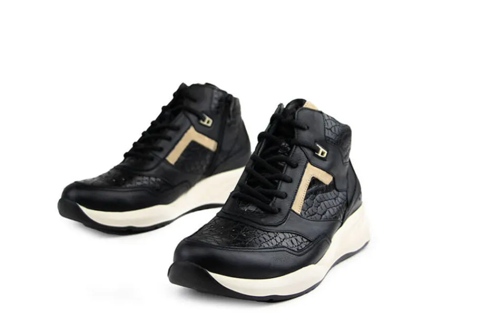 Sneakers | Wijdte H^Durea Hoge Sneaker Zwart Kroko Seppia