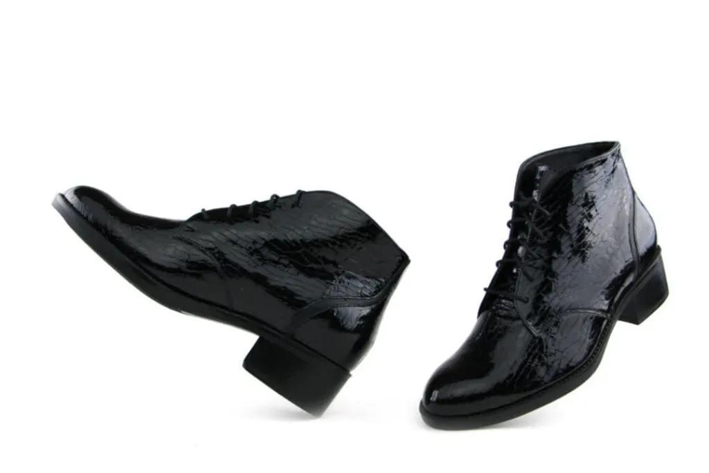 Veterschoenen | Wijdte H^Durea Hoge Veter Zwart Lak H