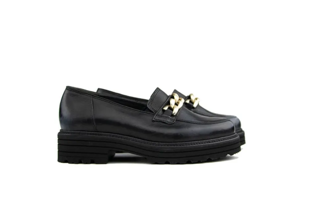 Loafers | Wijdte K^Durea Loafer Ketting Zwart Leer K-leest