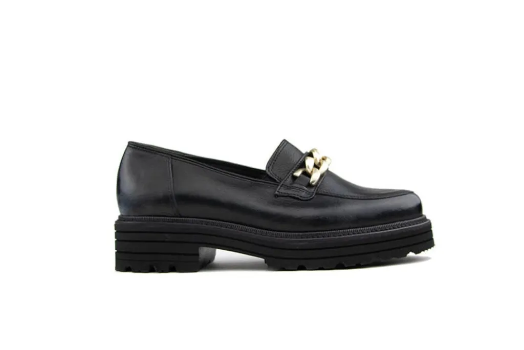 Loafers | Wijdte K^Durea Loafer Ketting Zwart Leer K-leest