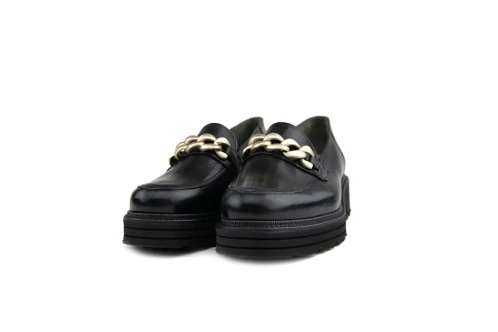 Loafers | Wijdte K^Durea Loafer Ketting Zwart Leer K-leest