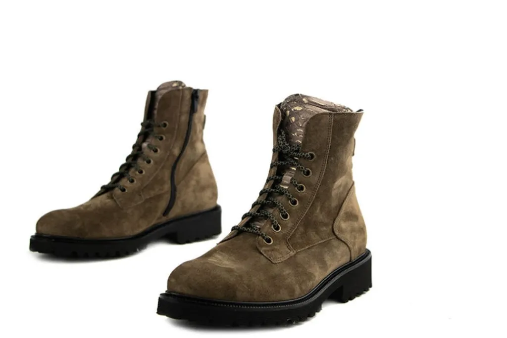 Veterboots En Bikerboots | Wijdte K^Durea Veterboot Khaki Taupe Suede K-leest