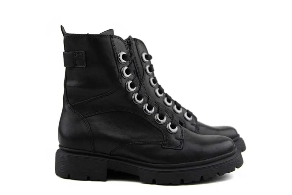 Veterboots En Bikerboots | Wijdte H^Durea Veterboot Zwart Leer H