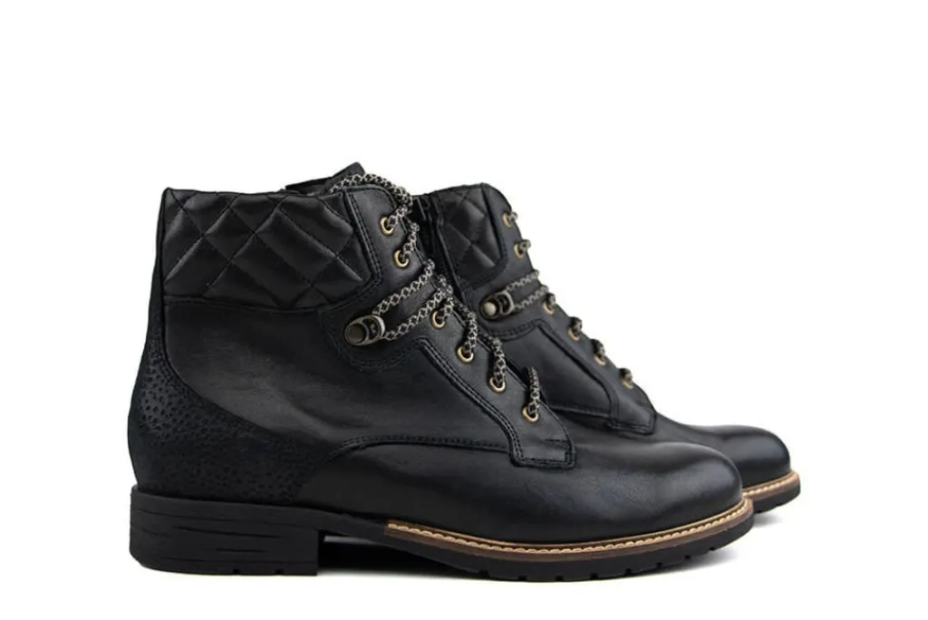 Veterboots En Bikerboots | Wijdte H^Durea Veterboot Zwart Leer