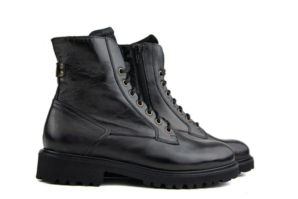Veterboots En Bikerboots | Wijdte H^Durea Veterboot Zwart Leer H