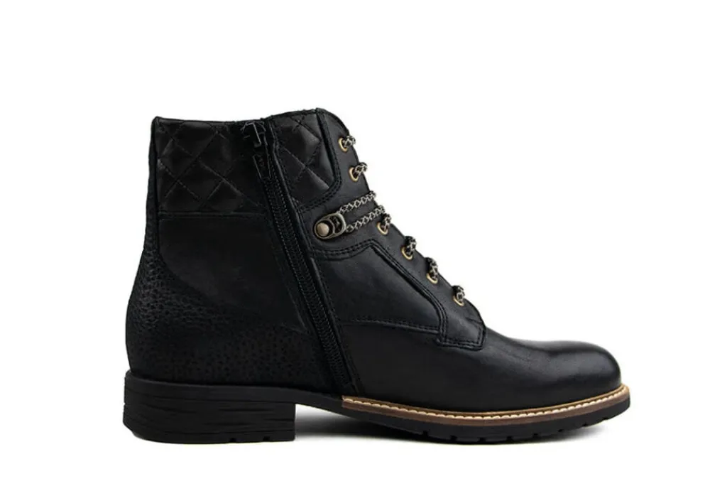 Veterboots En Bikerboots | Wijdte H^Durea Veterboot Zwart Leer