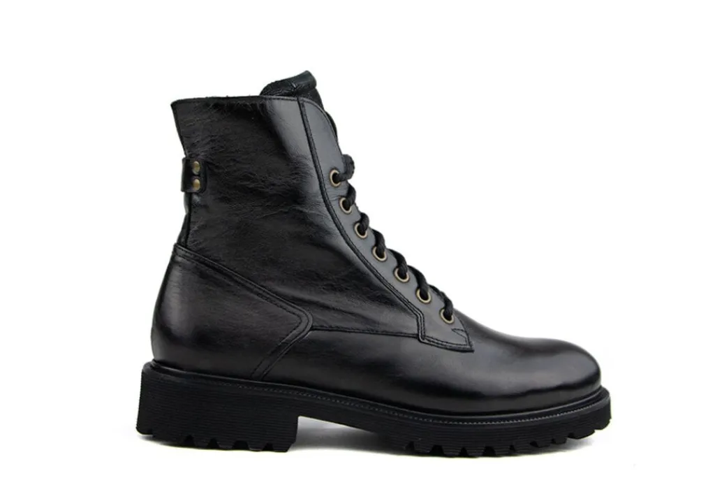 Veterboots En Bikerboots | Wijdte H^Durea Veterboot Zwart Leer H