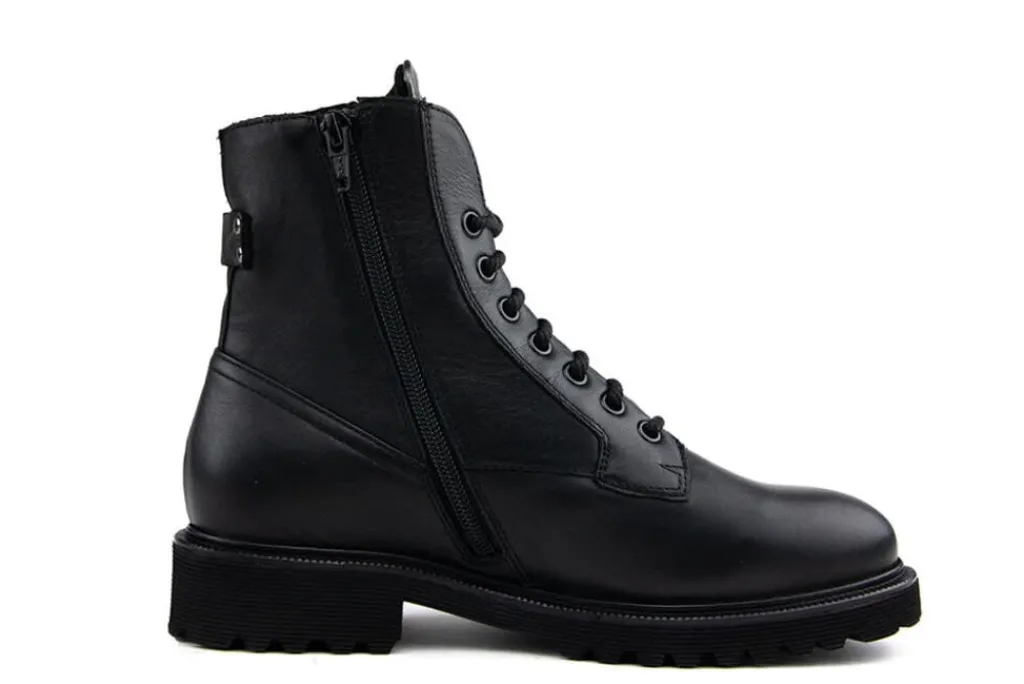 Veterboots En Bikerboots | Wijdte K^Durea Veterboot Zwart Leer K