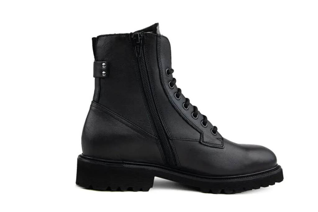 Veterboots En Bikerboots | Wijdte H^Durea Veterboot Zwart Leer H