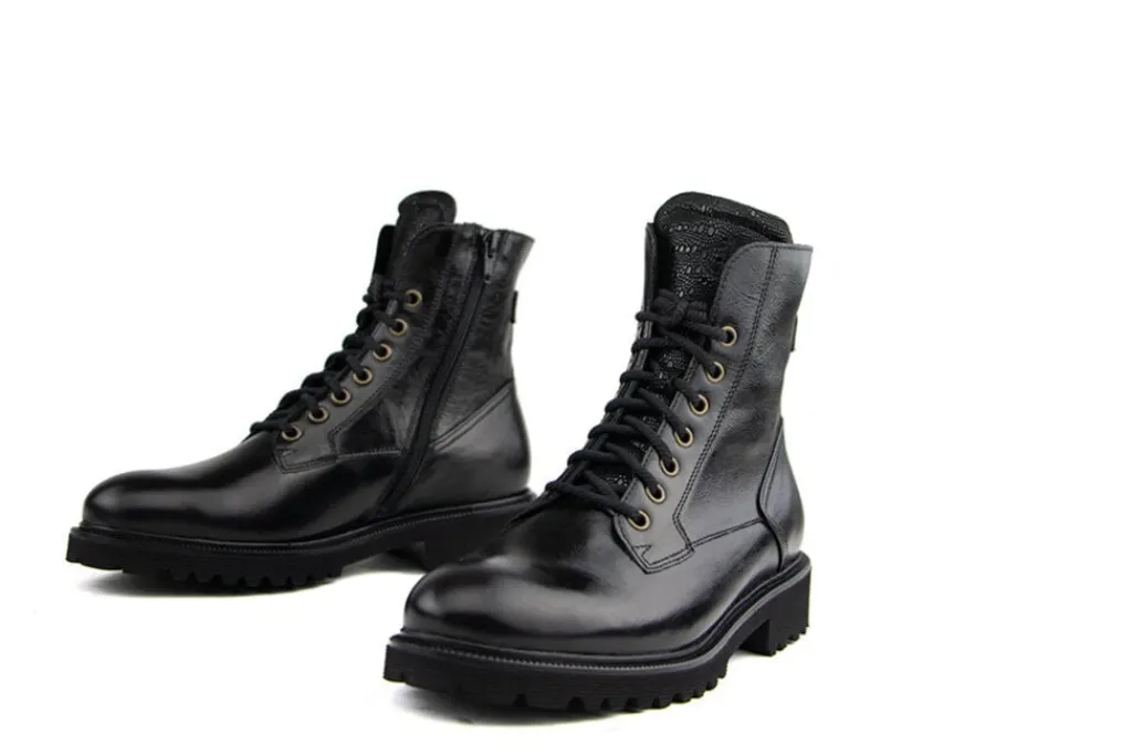 Veterboots En Bikerboots | Wijdte H^Durea Veterboot Zwart Leer H