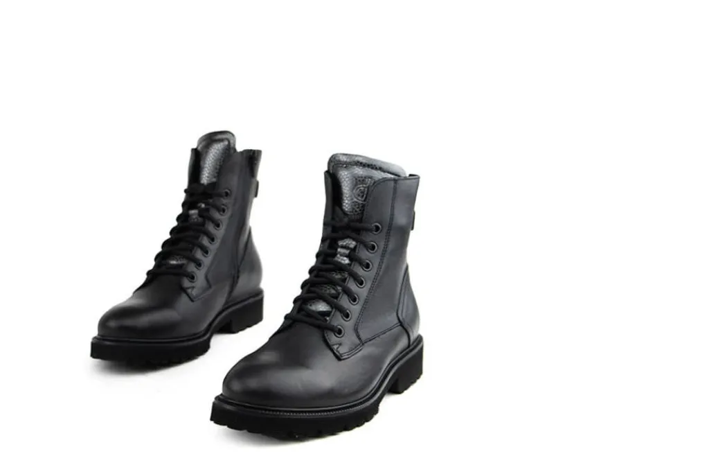 Veterboots En Bikerboots | Wijdte H^Durea Veterboot Zwart Leer H