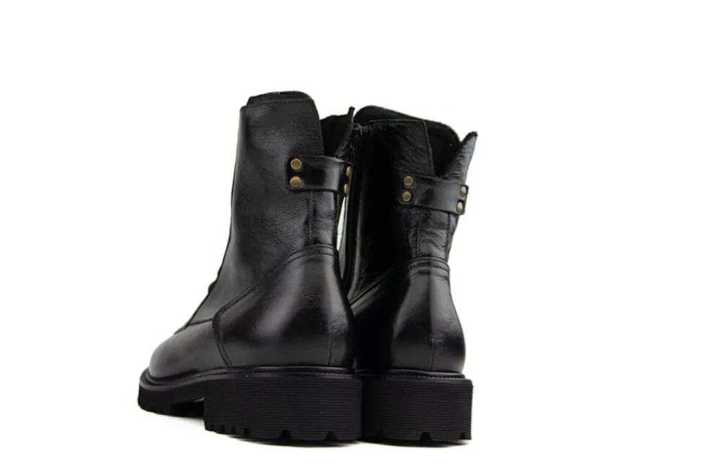 Veterboots En Bikerboots | Wijdte H^Durea Veterboot Zwart Leer H