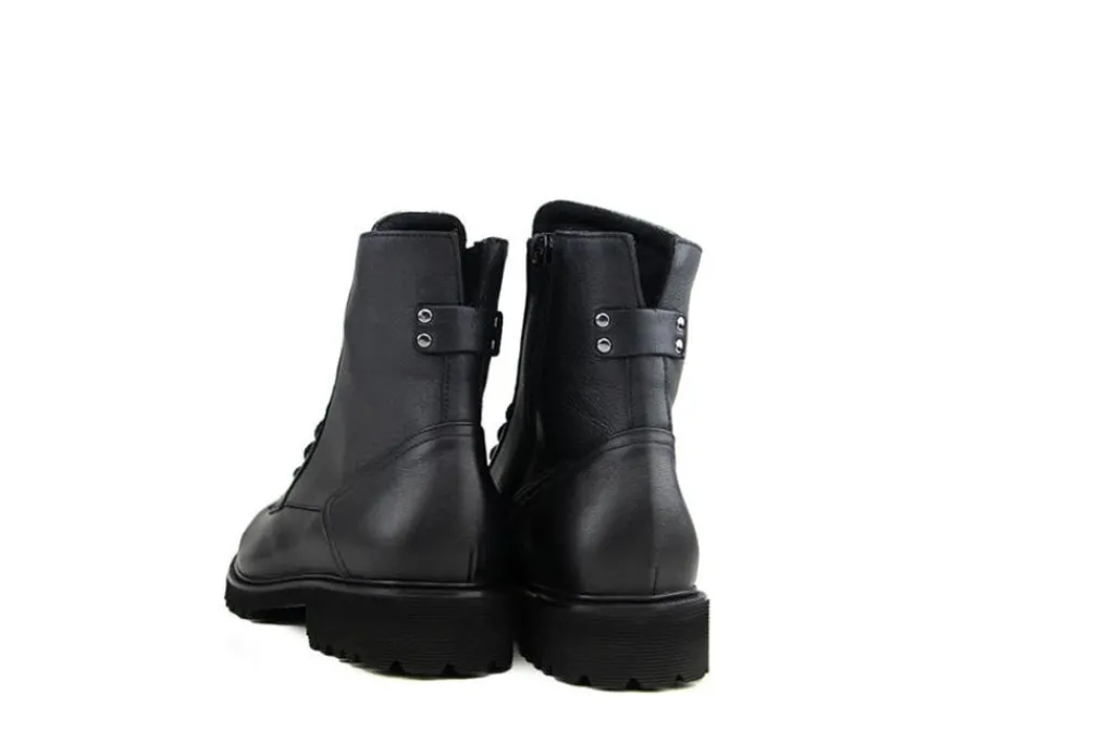 Veterboots En Bikerboots | Wijdte H^Durea Veterboot Zwart Leer H
