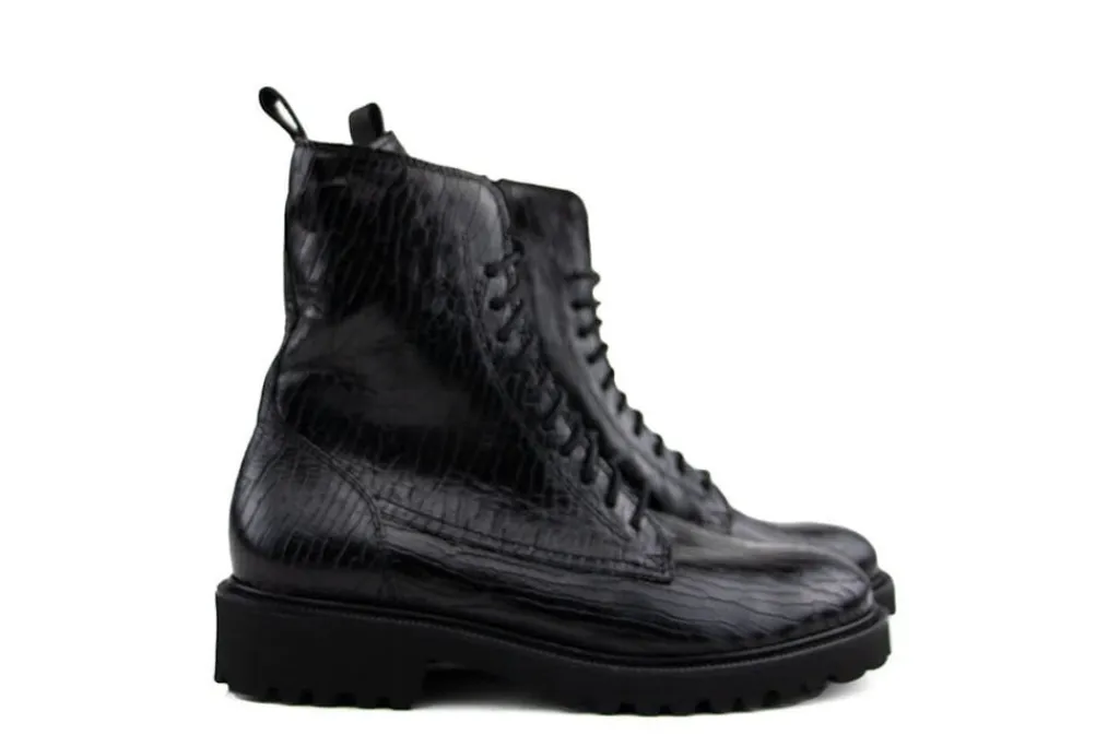 Veterboots En Bikerboots | Wijdte H^Durea Veterboot Zwart Print H