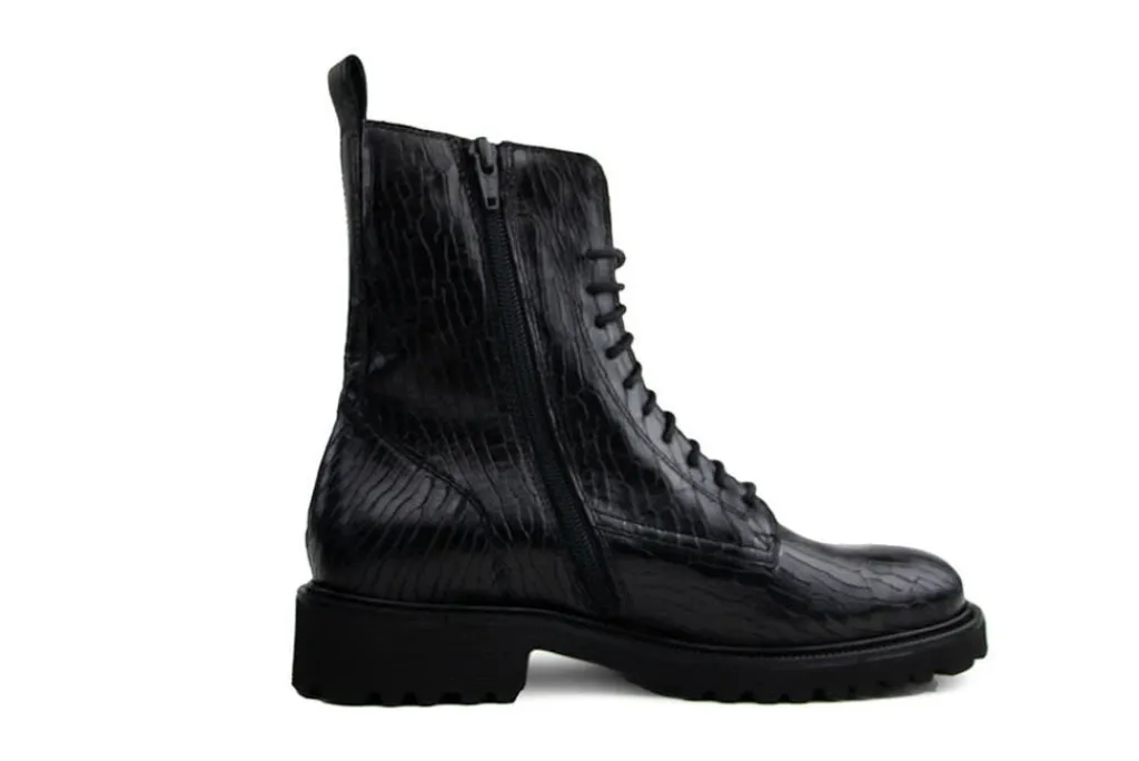 Veterboots En Bikerboots | Wijdte H^Durea Veterboot Zwart Print H