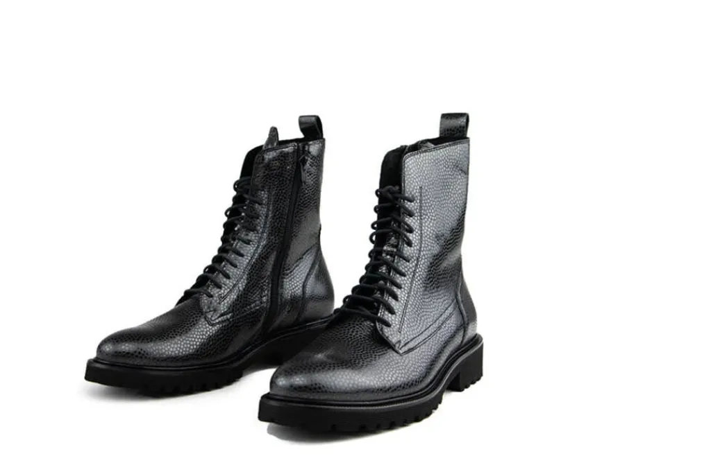 Veterboots En Bikerboots | Wijdte H^Durea Veterboot Zwart Print H