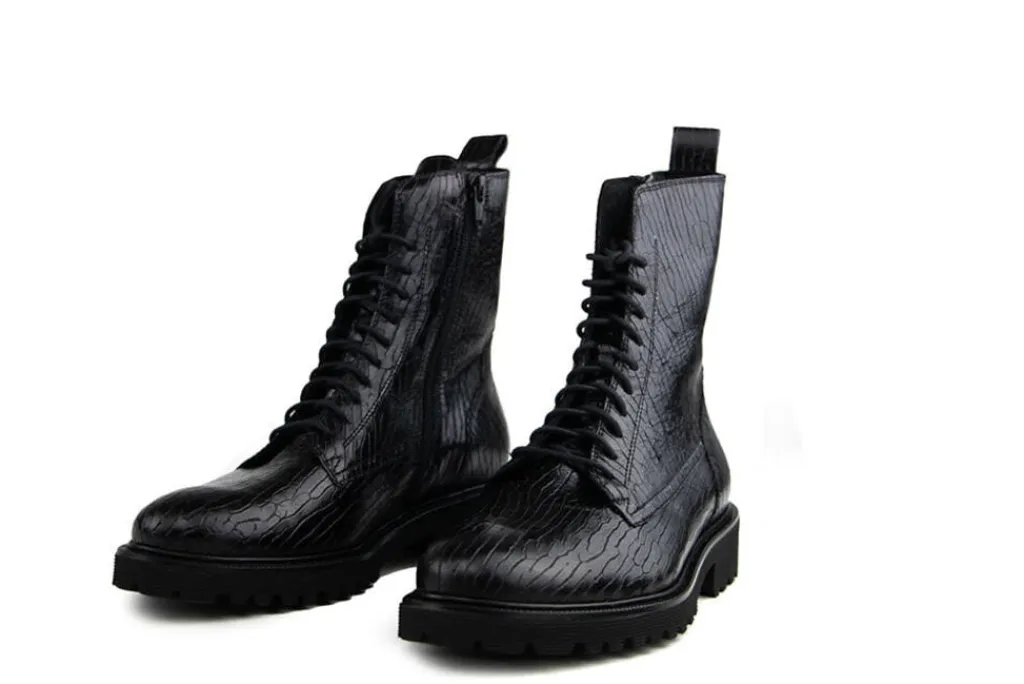 Veterboots En Bikerboots | Wijdte H^Durea Veterboot Zwart Print H