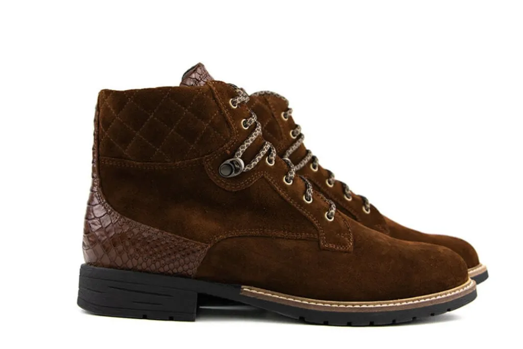 Veterboots En Bikerboots | Wijdte H^Durea Veterboots Cognac Suede H-leest