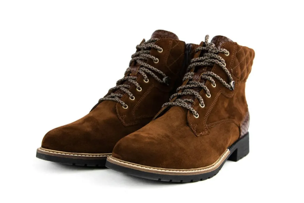 Veterboots En Bikerboots | Wijdte H^Durea Veterboots Cognac Suede H-leest