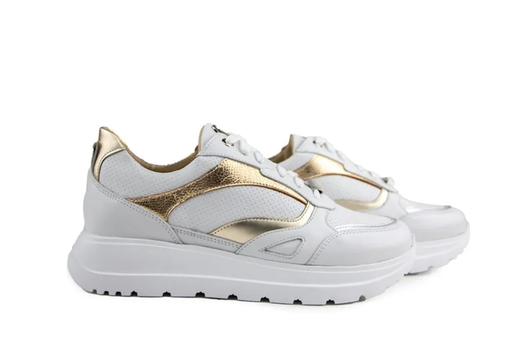 Sneakers | Wijdte H^Footnotes Sneaker Silke White Calf Perfo Gold
