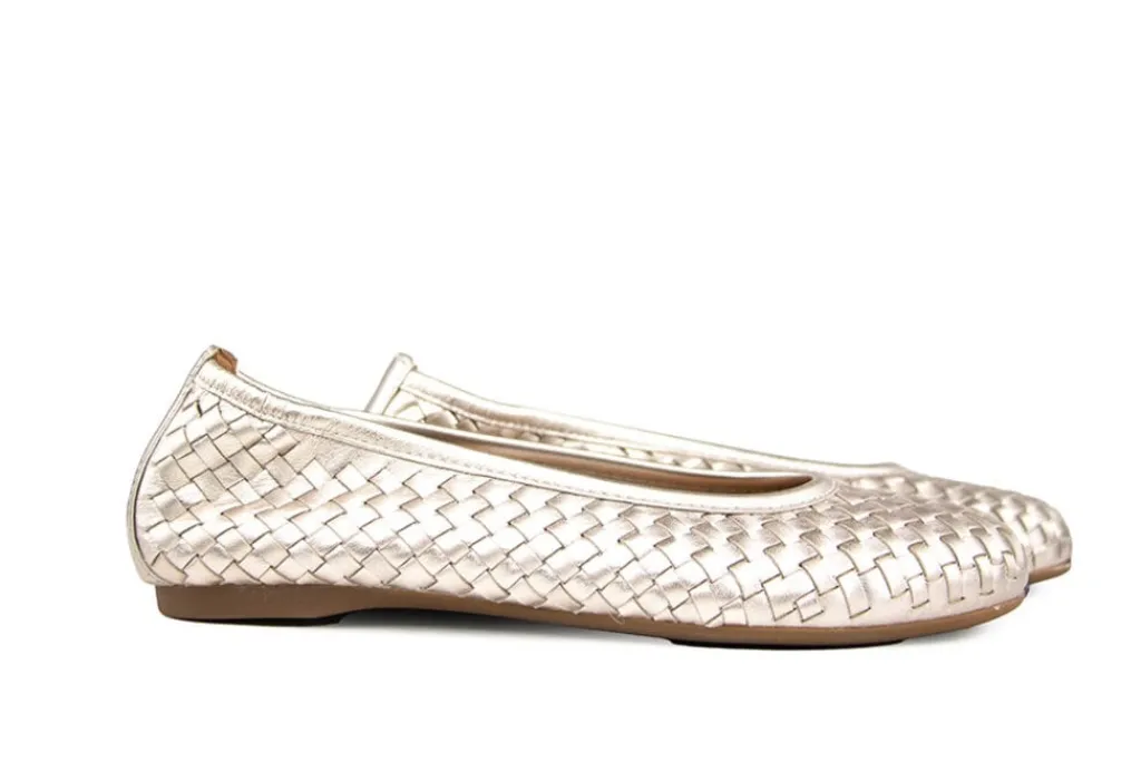 Ballerina's | Loafers / Instappers^Gabor Ballerina Metallic Puder Vlecht