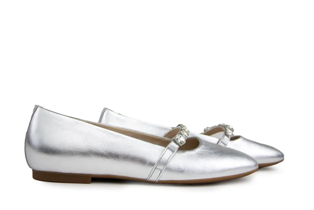 Bandschoenen^Gabor Bandschoen Shine Metallic Silber Kristal