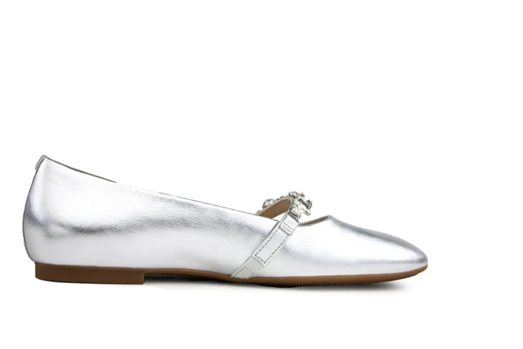 Bandschoenen^Gabor Bandschoen Shine Metallic Silber Kristal
