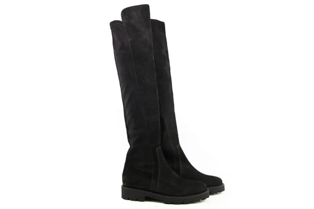 Laarzen | Knielaarzen^Gabor Knielaars Schwarz Strass Nubuck Stretch