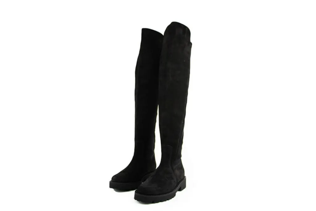 Laarzen | Knielaarzen^Gabor Knielaars Schwarz Strass Nubuck Stretch
