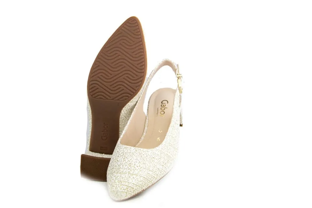 Wijdte G | Pumps^Gabor Slingback Pump Creme Gold Lounge Lurex