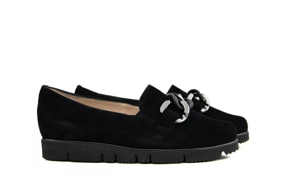 Loafers | Wijdte G^Hassia Loafer Ketting Zwart Suede