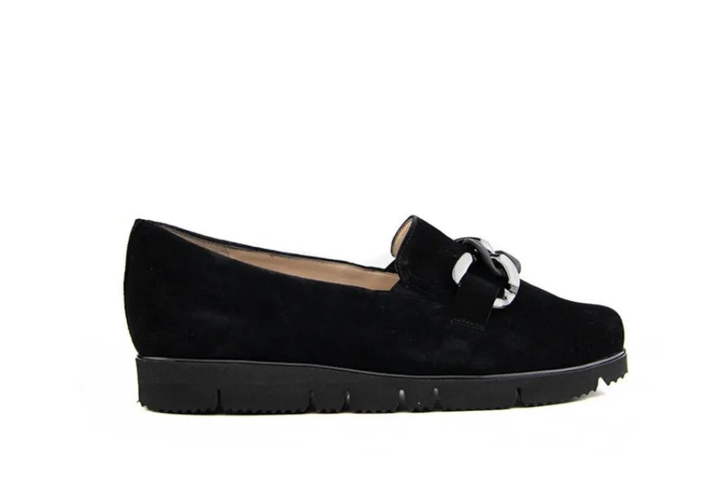 Loafers | Wijdte G^Hassia Loafer Ketting Zwart Suede