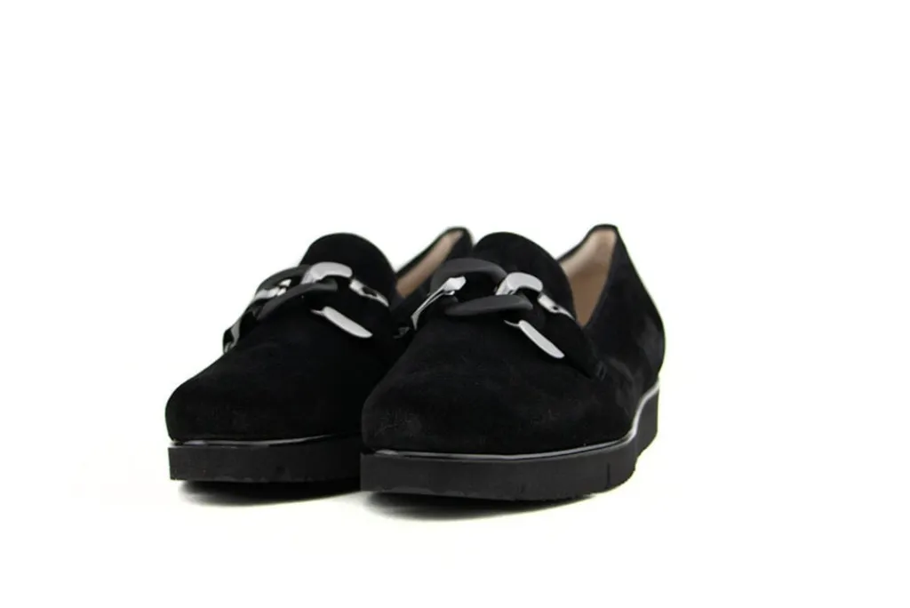 Loafers | Wijdte G^Hassia Loafer Ketting Zwart Suede