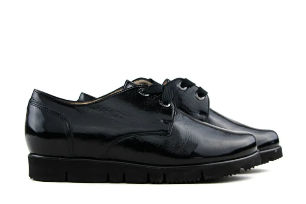 Veterschoenen | Wijdte G^Hassia Veterschoenen Zwart Crushlack