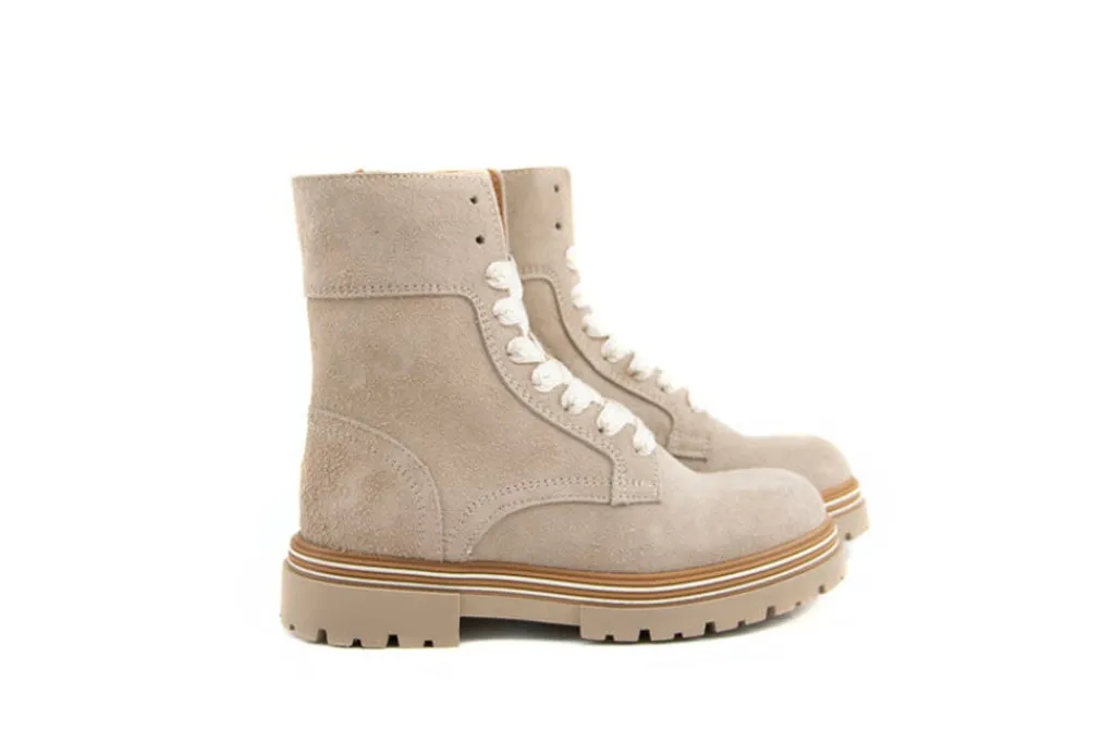 Veterboots En Bikerboots^HIP Veterboot Beige Suede Combi