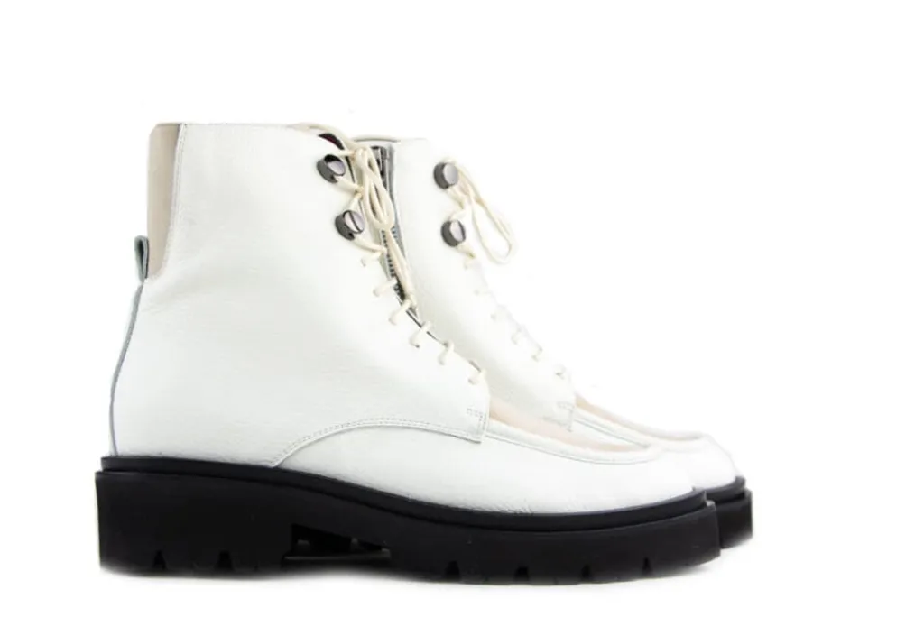 Veterboots En Bikerboots^Lilian Veterboots Beige Leer