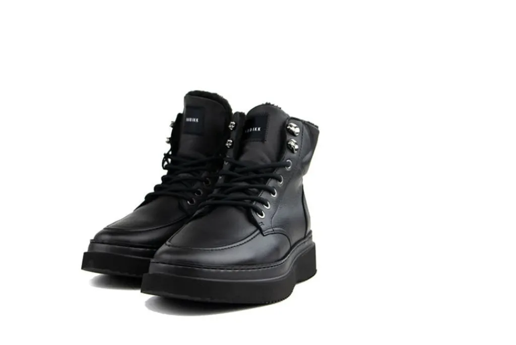 Veterboots En Bikerboot^Nubikk Jonah Polar Fur Black Raven Leather