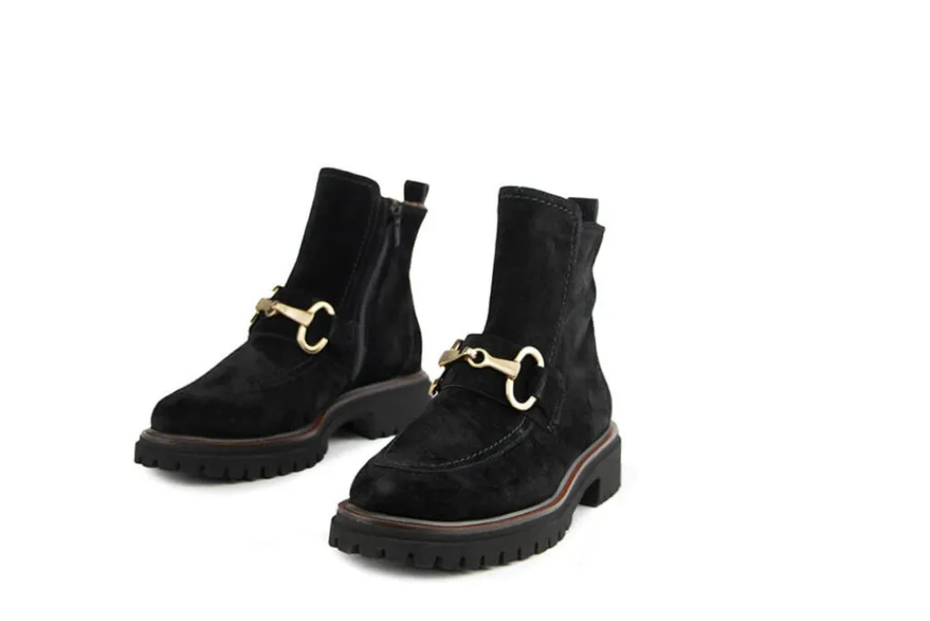 Enkellaarzen^Paul Green Enkellaars Bit Soft Suede Black