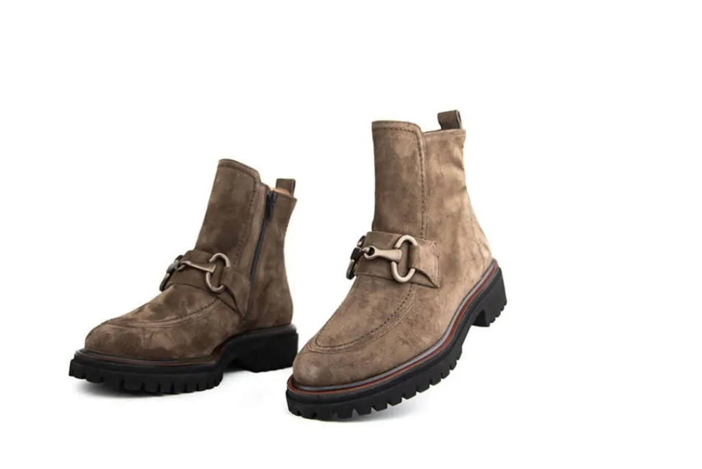 Enkellaarzen^Paul Green Enkellaars Bit Soft Suede Earth