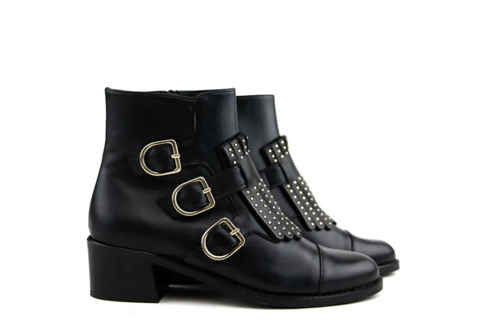 Enkellaarzen^Pertini Enkellaars Studs Cesar Black
