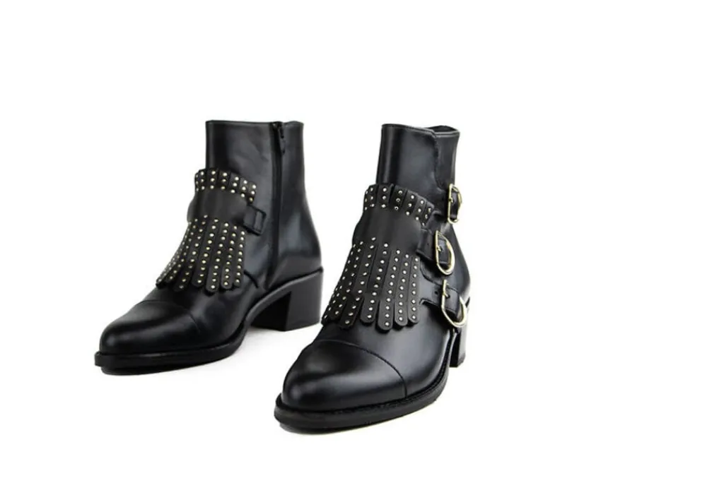 Enkellaarzen^Pertini Enkellaars Studs Cesar Black