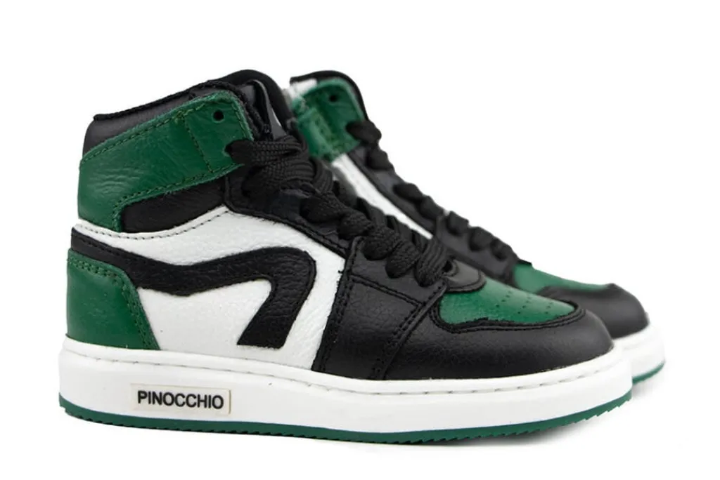Sneakers^Pinocchio Hoge Sneaker Groen Zwart